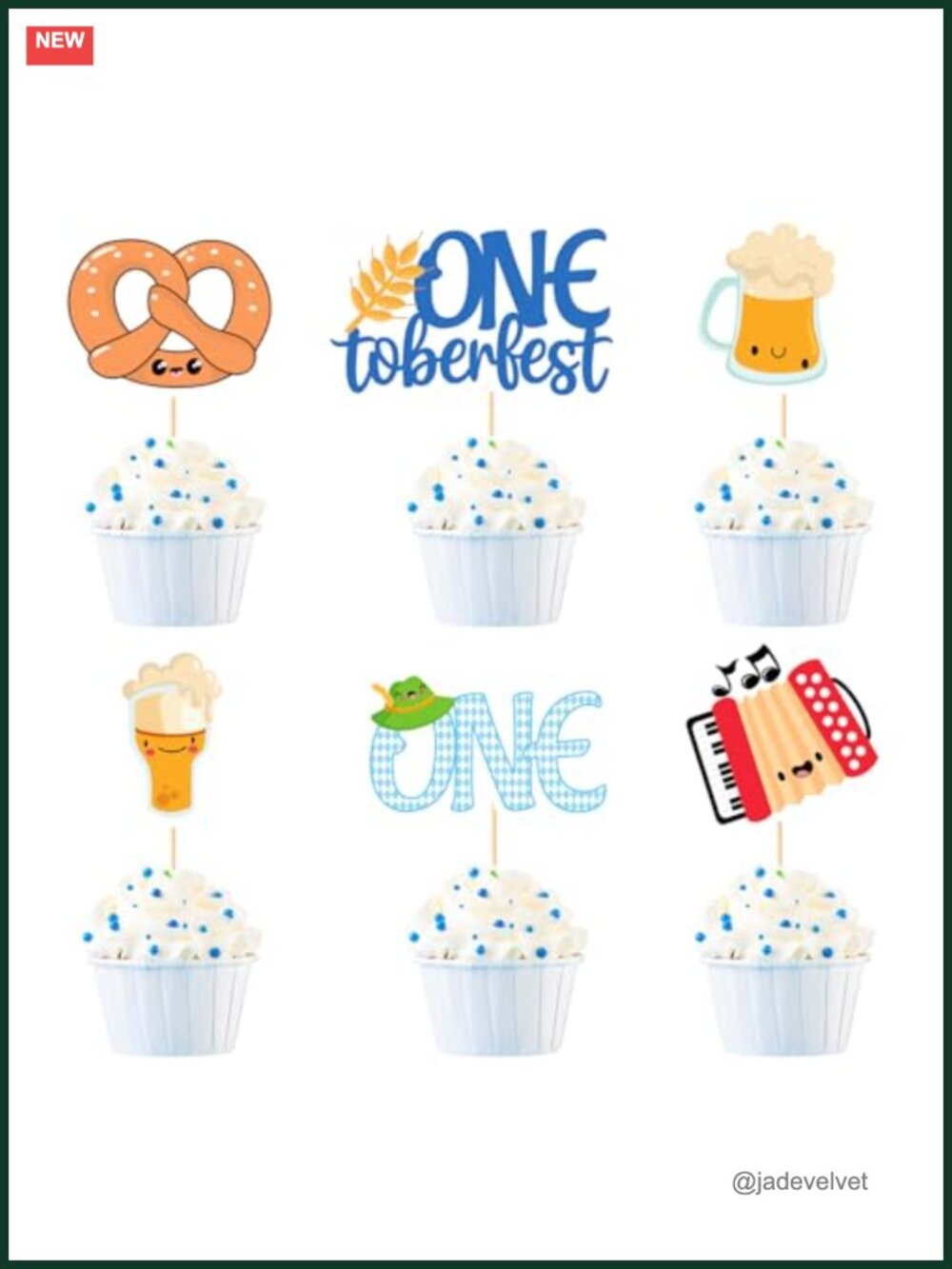 First Oktoberfest Birthday Cupcake Toppers, 24 Pack, Cardstock